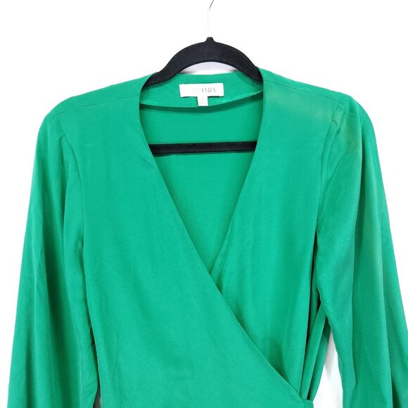 Intermix Silk Wrap Blouse Size 4 Green Long Sleeve Button Wrist - Picture 5 of 14